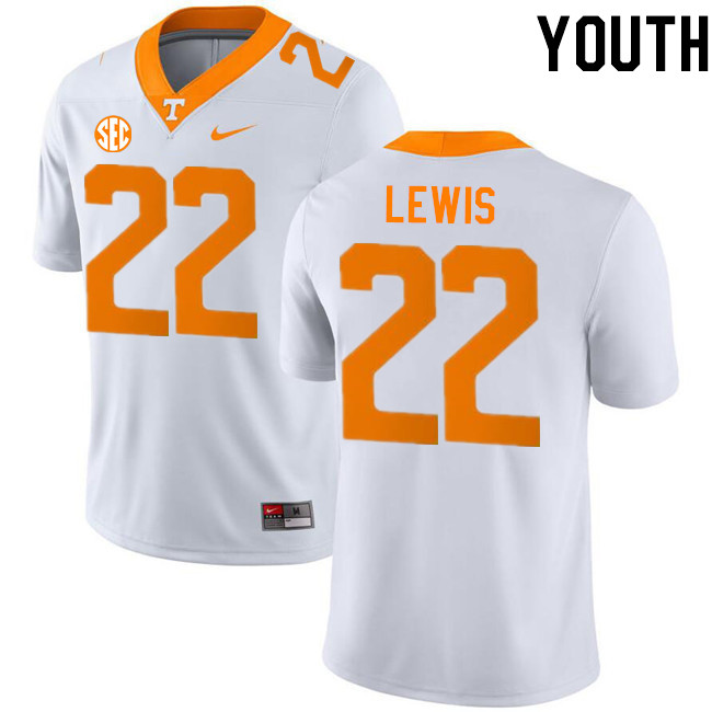 Youth #22 Peyton Lewis Tennessee Volunteers College Football Jerseys Stitched-White